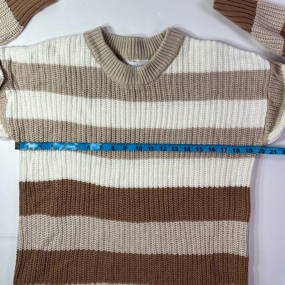 Time and Tru Crew Neck Striped Midweight Sweater - tan/cream, L - Picture 9 of 10